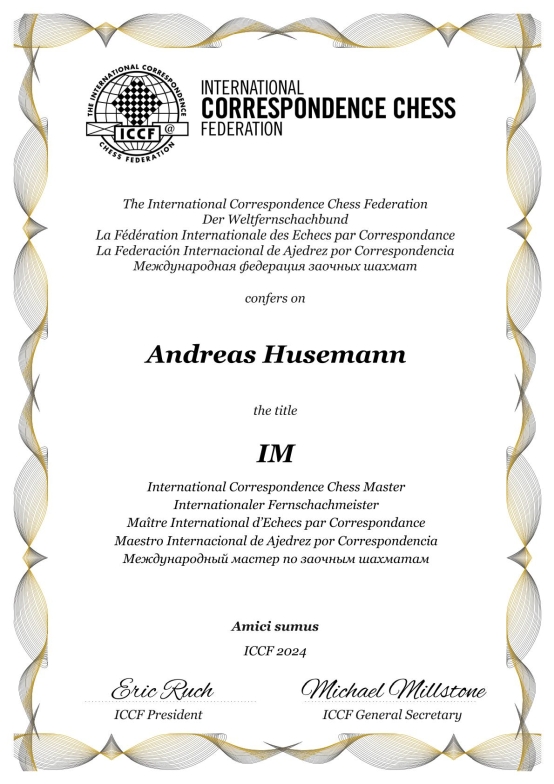 ICCF certificate International Master (IM)