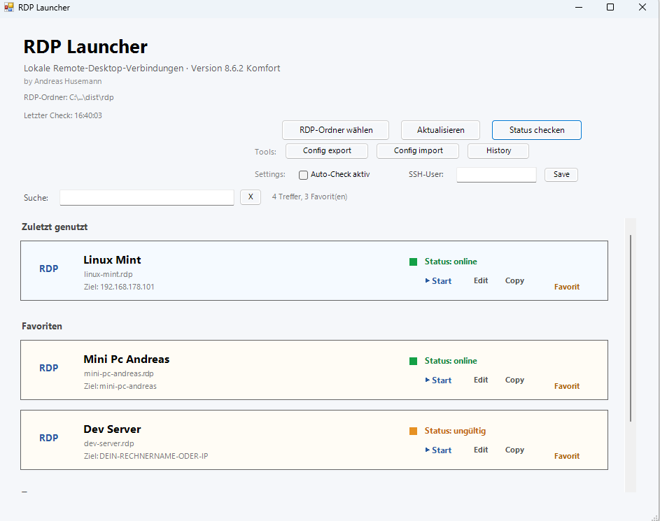 RDP Launcher Screenshot